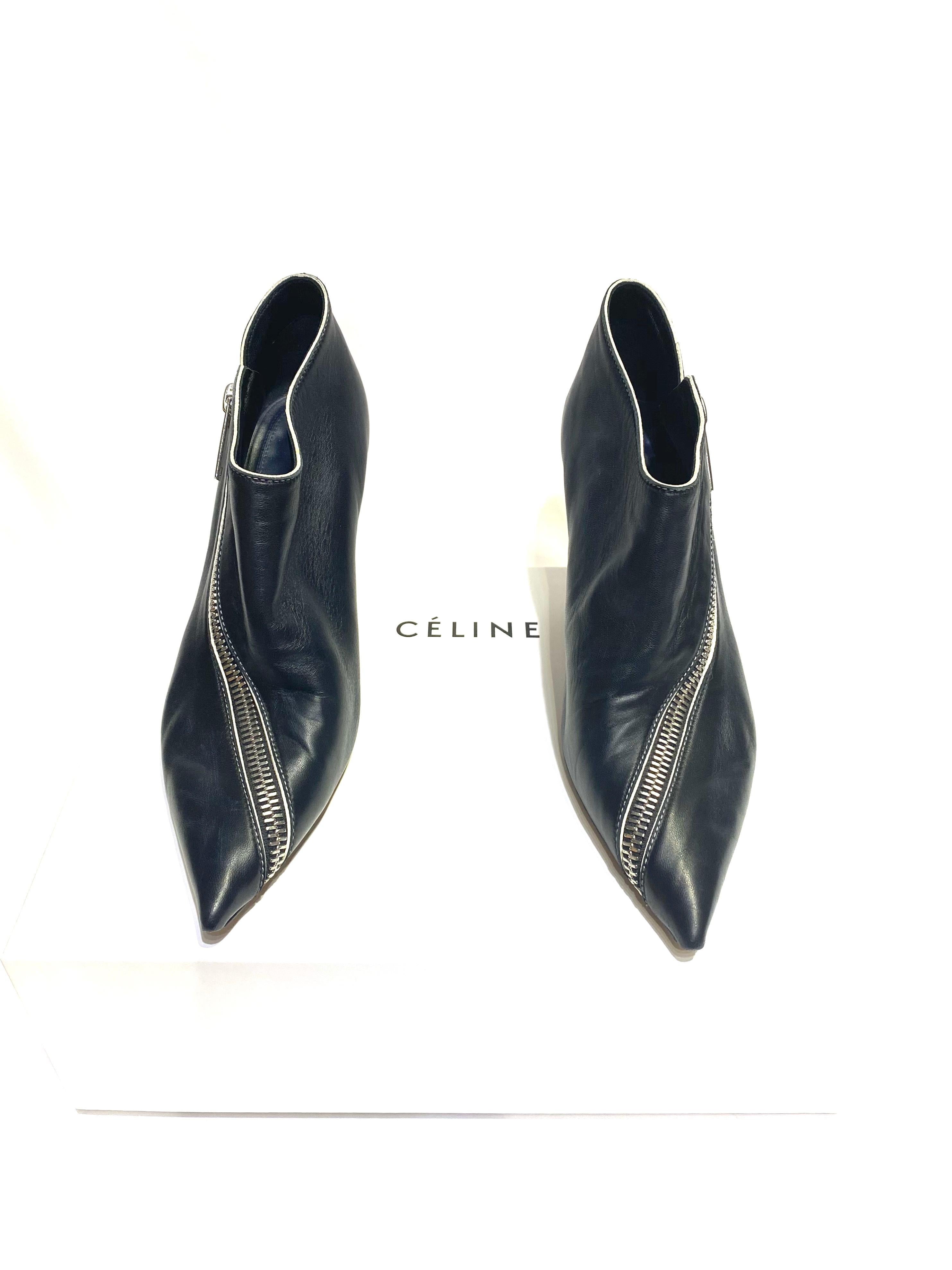 Celine Low Boot 90 Zip Nappa Leather Black Zipper Size 8.5/ 38.5 2
