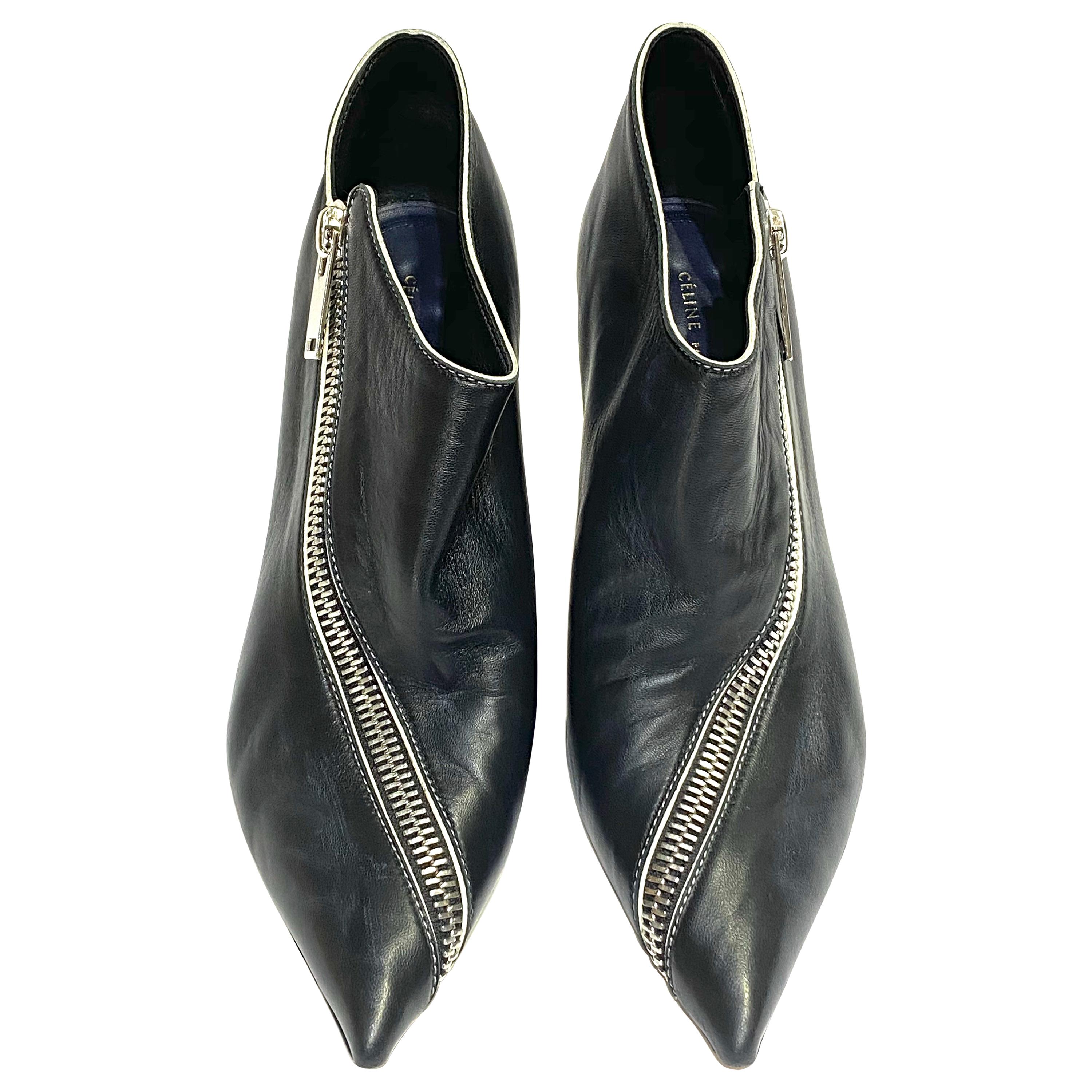 Celine Low Boot 90 Zip Nappa Leather Black Zipper Size 8.5/ 38.5 at 1stDibs  | celine zip boots, celine zipper boots