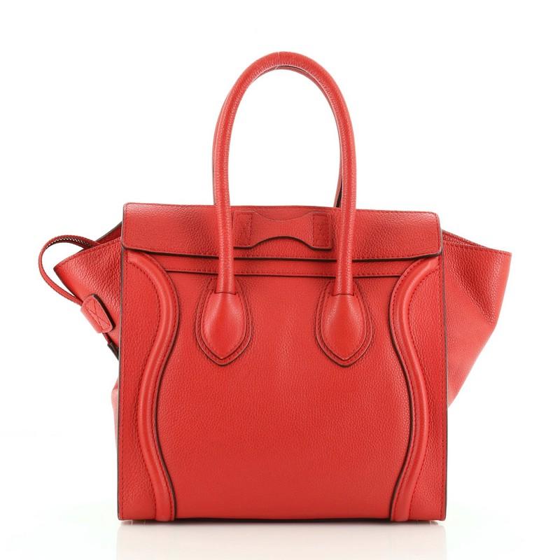 Red Celine Luggage Bag Grainy Leather Micro