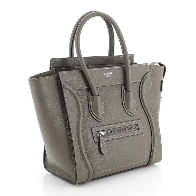 Gray Celine Luggage Bag Grainy Leather Micro