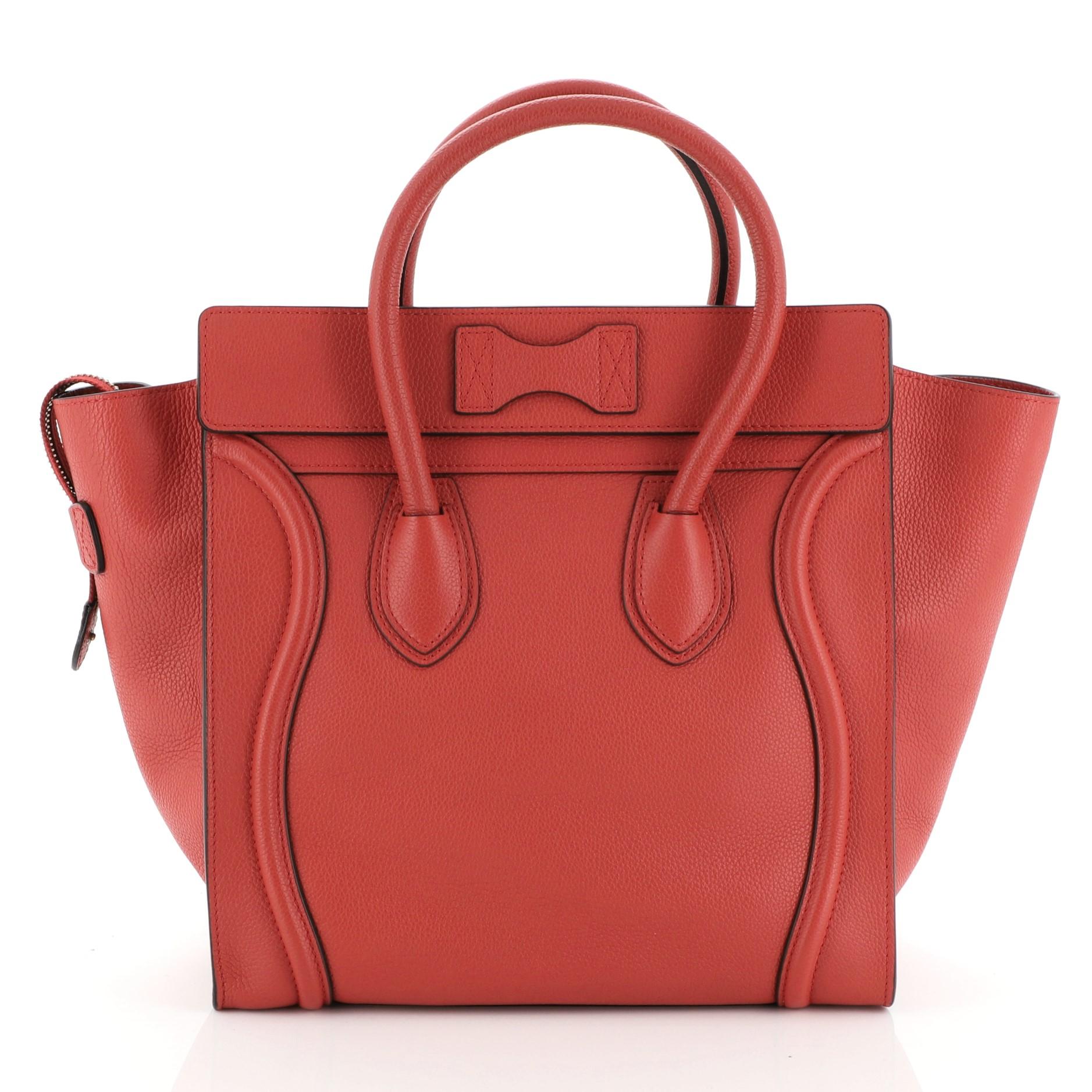 Red Celine Luggage Bag Grainy Leather Mini 