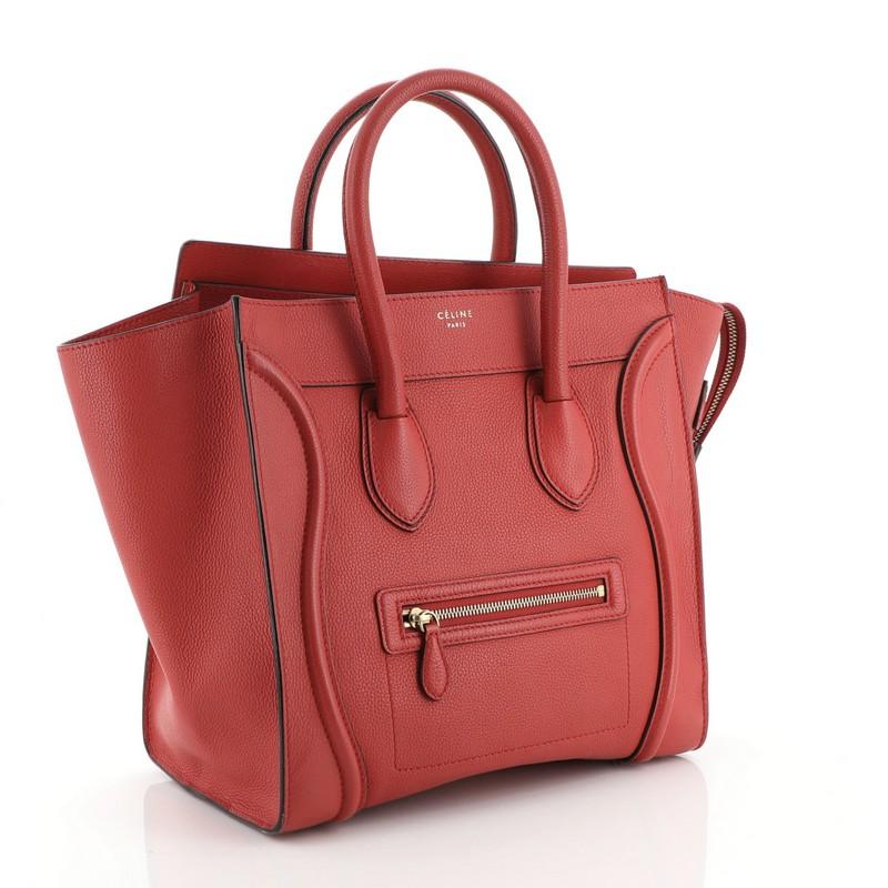 Red Celine Luggage Bag Grainy Leather Mini