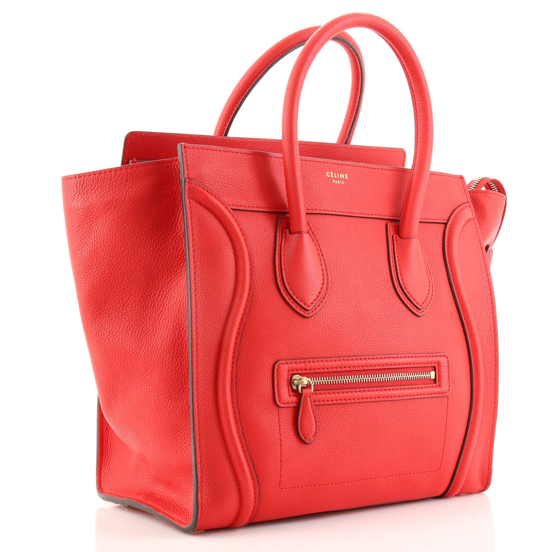 Red Celine Luggage Bag Grainy Leather Mini
