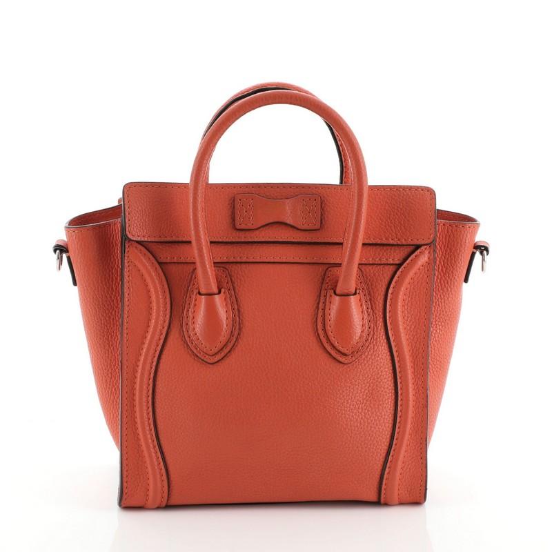 Orange Celine Luggage Bag Grainy Leather Nano