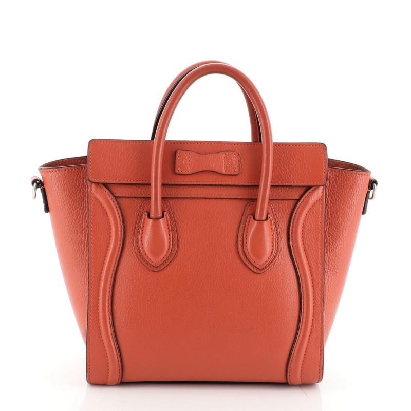 Orange Celine Luggage Bag Grainy Leather Nano