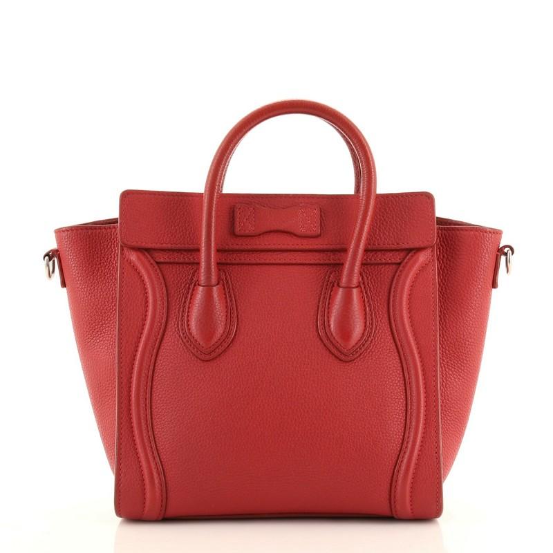 Red Celine Luggage Bag Grainy Leather Nano