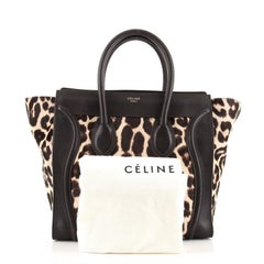 Celine Luggage Bag Leopard Print Pony Hair and Leather Mini