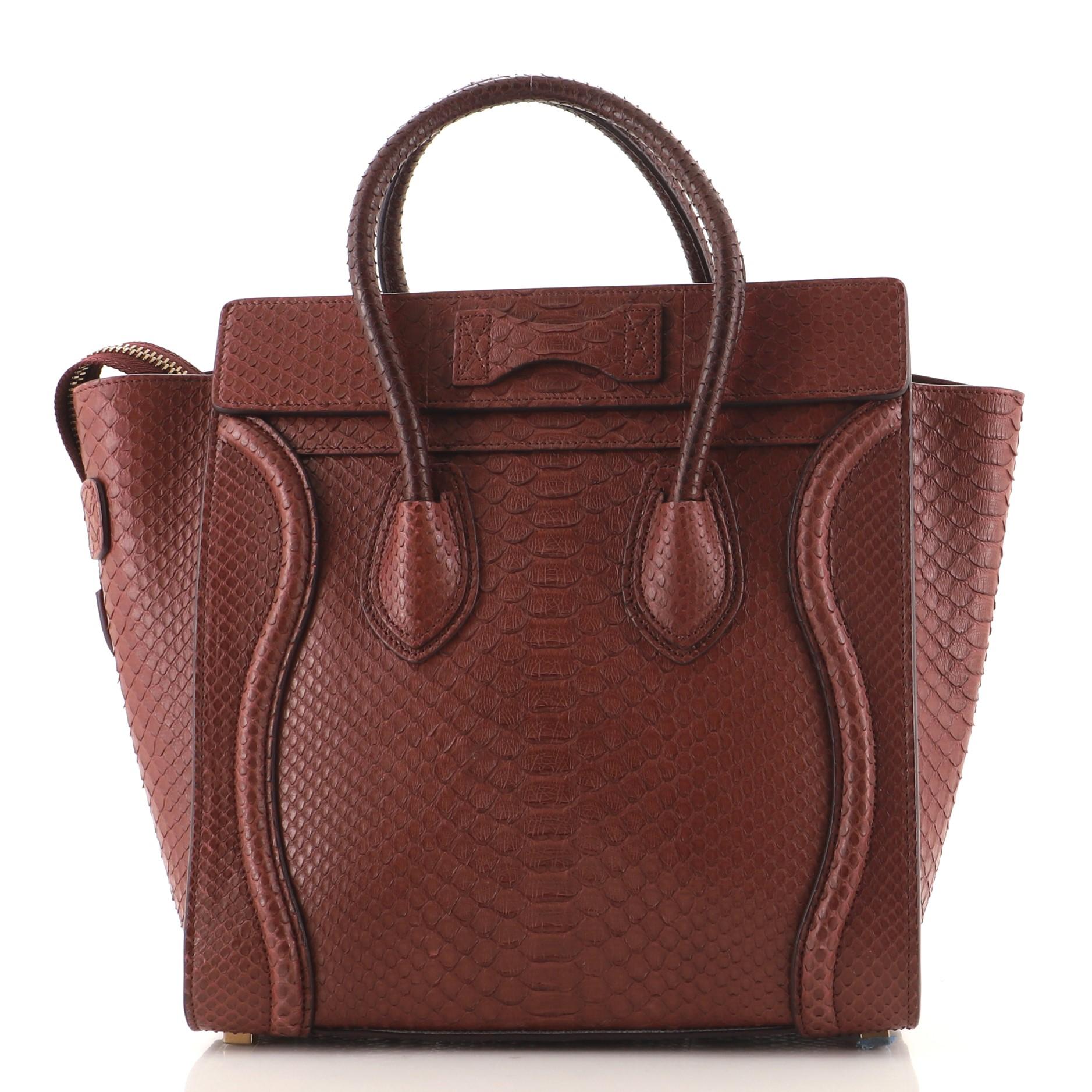 Brown Celine Luggage Bag Python Micro