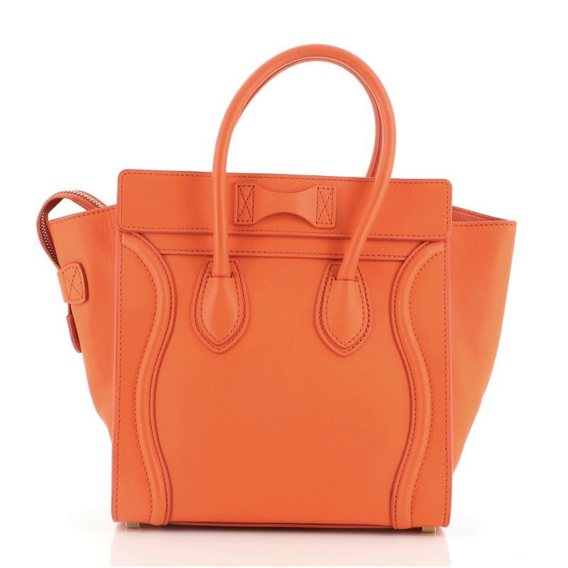 Orange Celine Luggage Bag Smooth Leather Micro