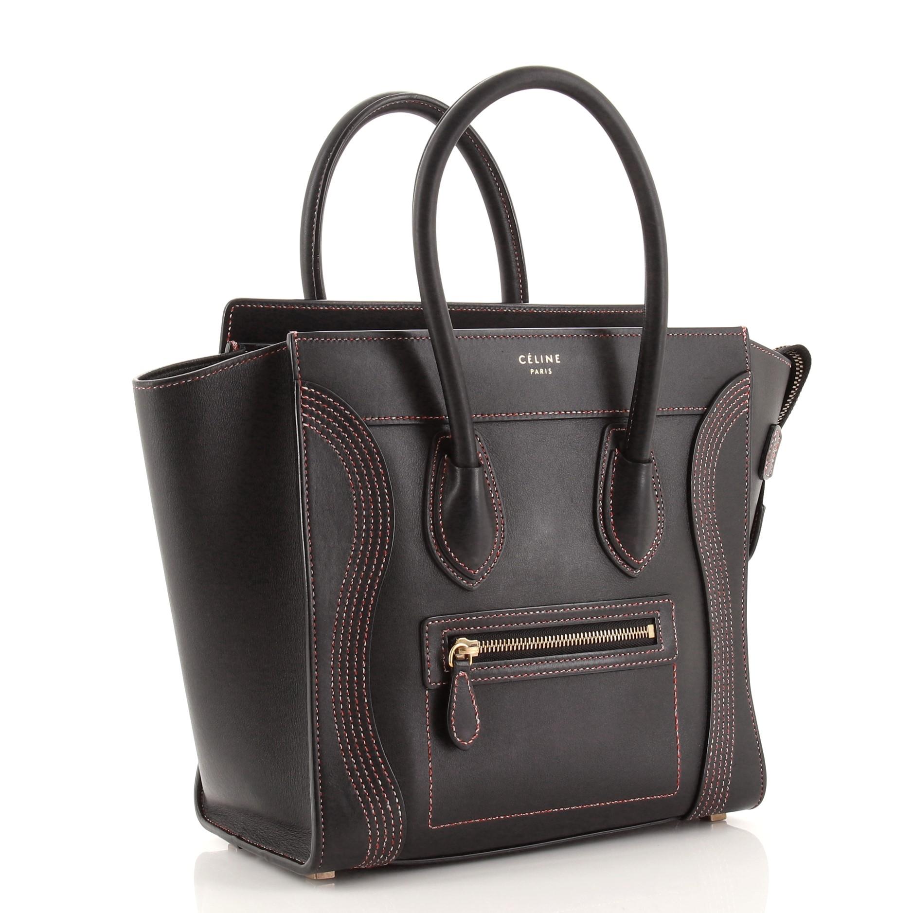Black Celine Luggage Bag Smooth Leather Micro
