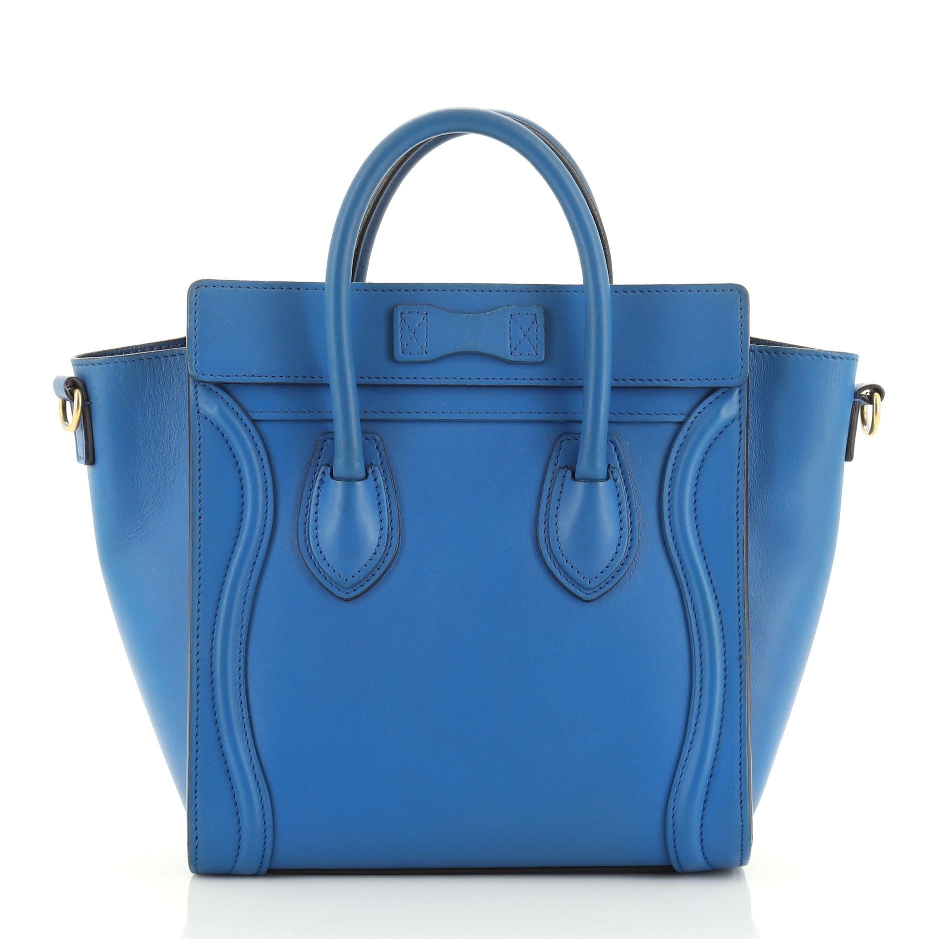 Blue Celine Luggage Bag Smooth Leather Nano 