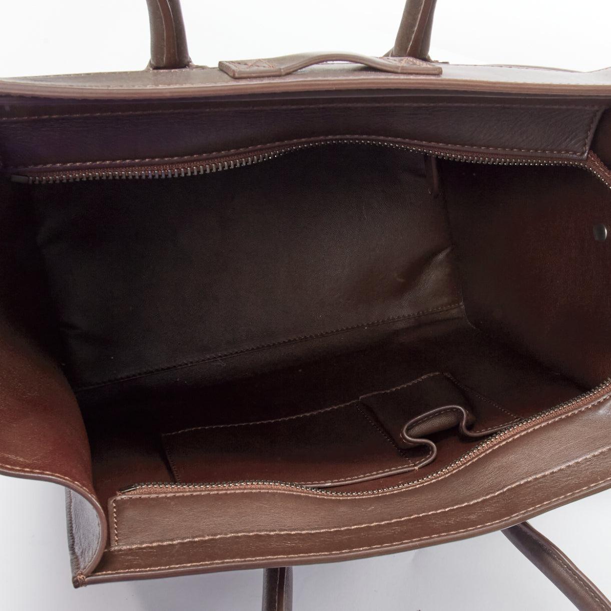 CELINE Luggage burgundy leather front zip logo shopper tote bag 6