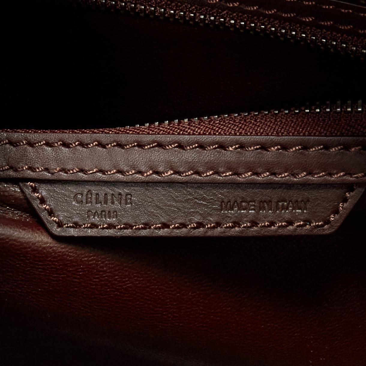 CELINE Luggage burgundy leather front zip logo shopper tote bag 7