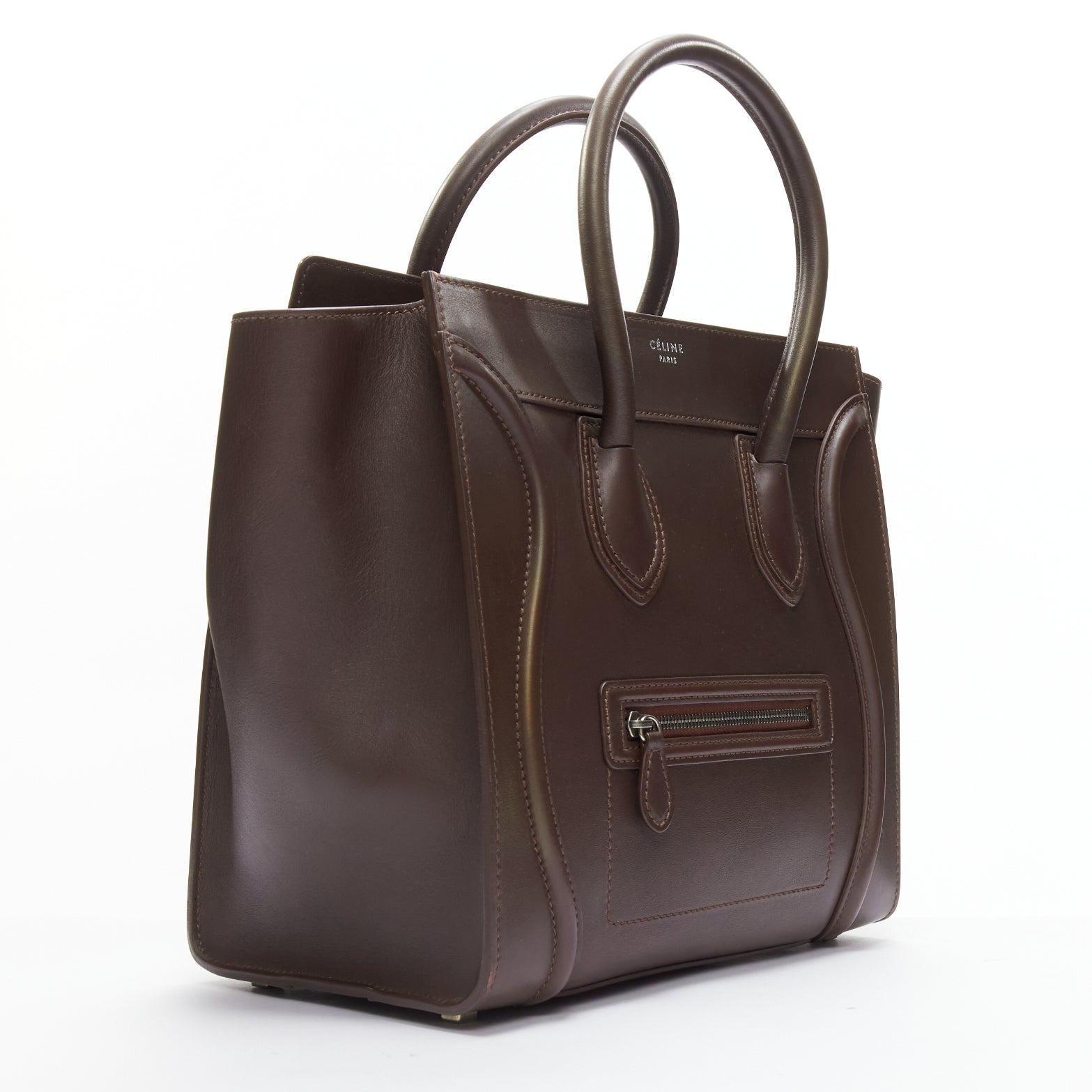 CELINE Luggage burgundy leather front zip logo shopper tote bag In Fair Condition In Hong Kong, NT
