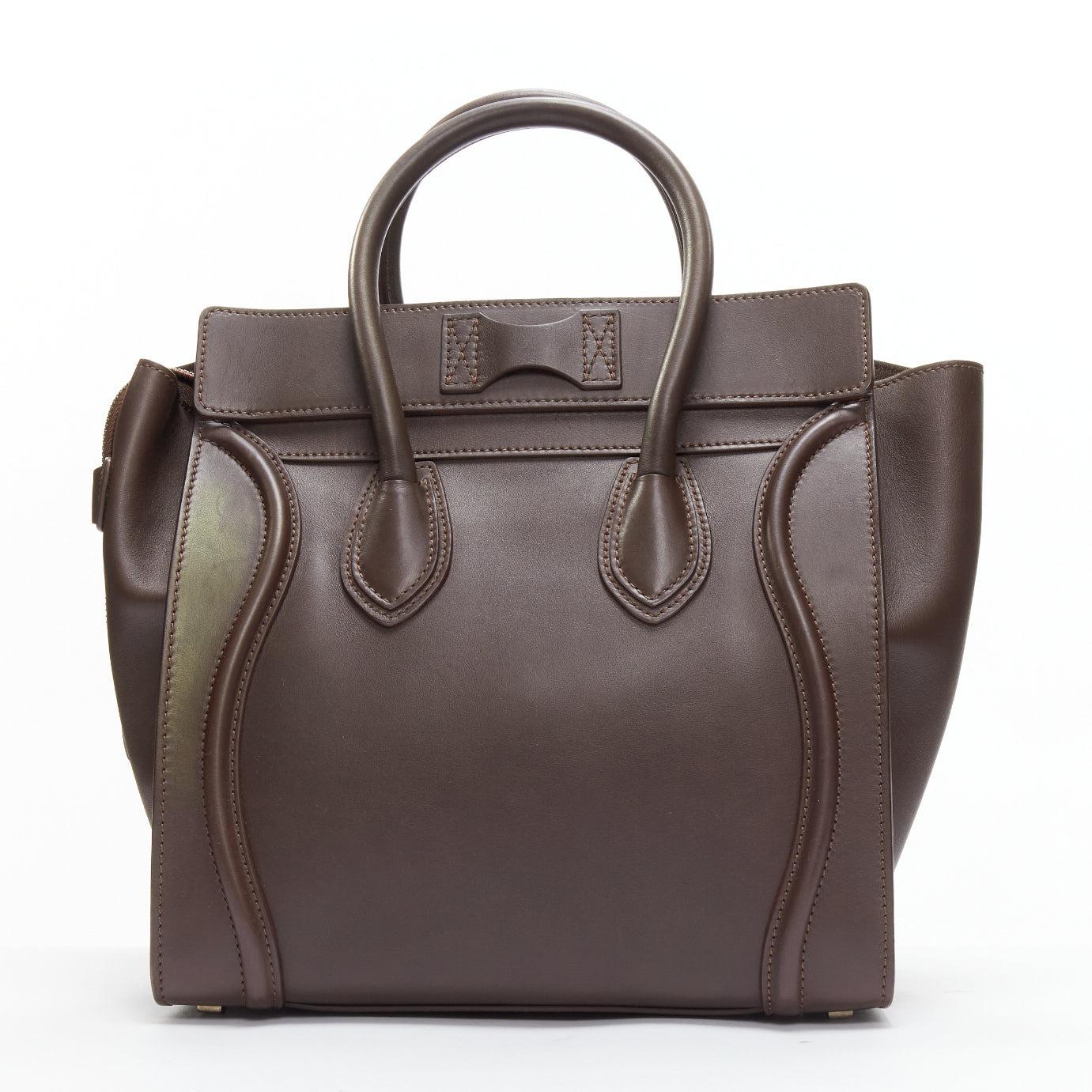 CELINE Luggage burgundy leather front zip logo shopper tote bag 1