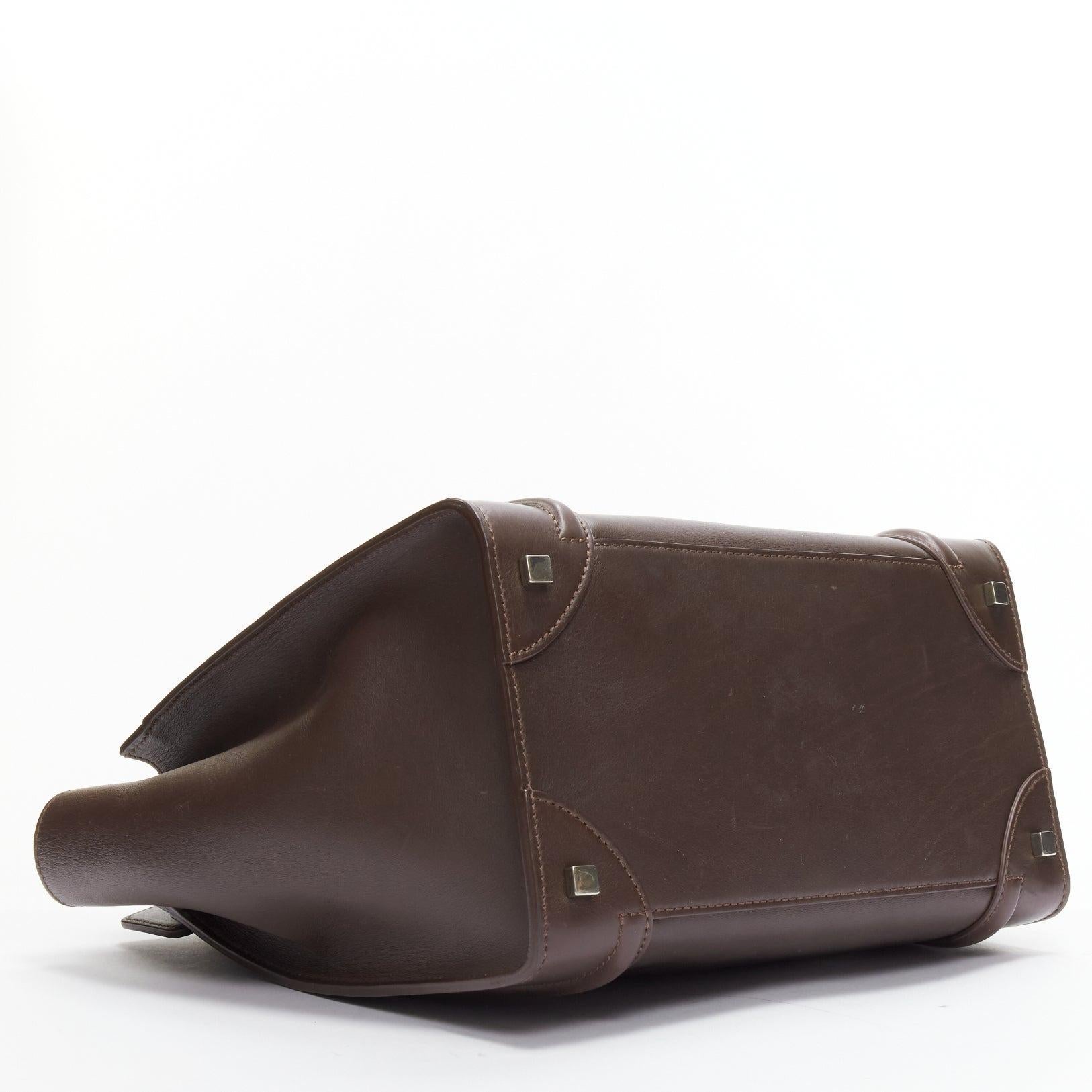 CELINE Luggage burgundy leather front zip logo shopper tote bag 2