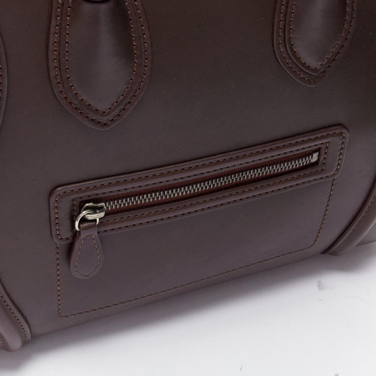CELINE Luggage burgundy leather front zip logo shopper tote bag 4