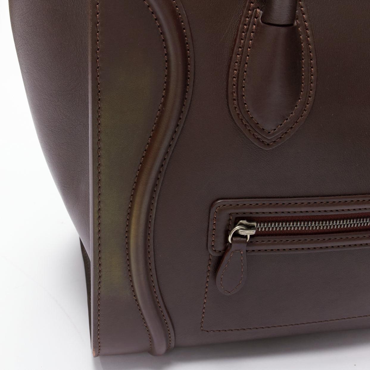 CELINE Luggage burgundy leather front zip logo shopper tote bag 5