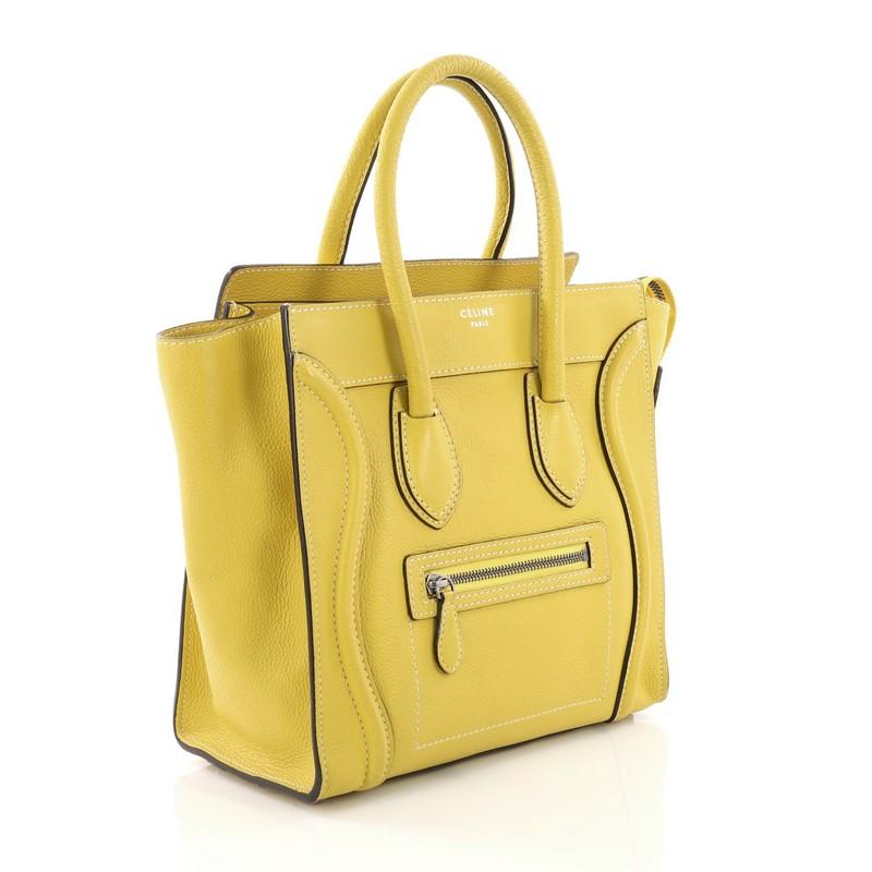 Yellow Celine Luggage Handbag Grainy Leather Micro