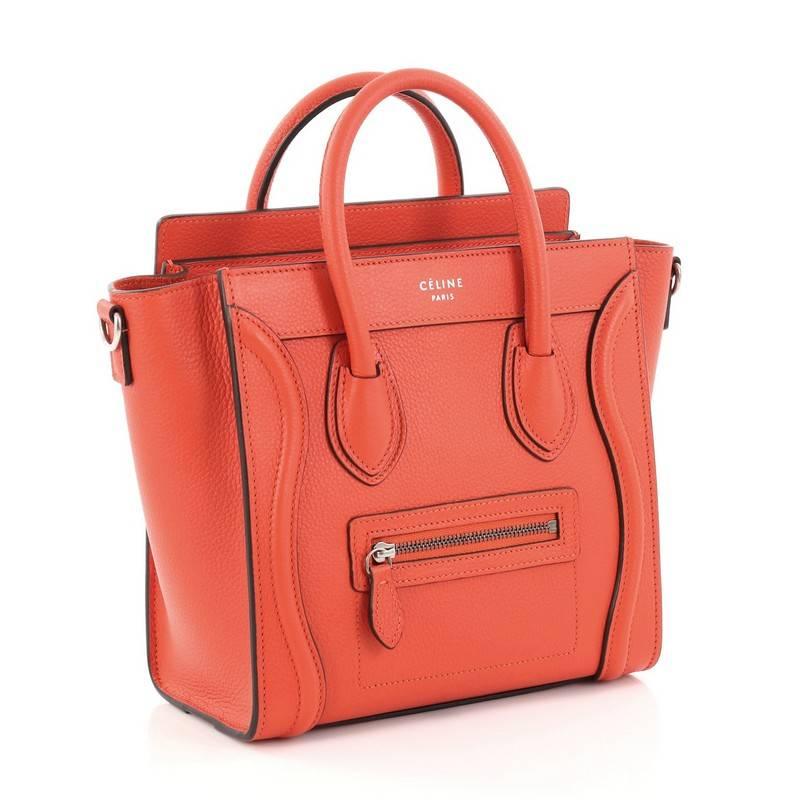 Red Celine Luggage Handbag Grainy Leather Nano