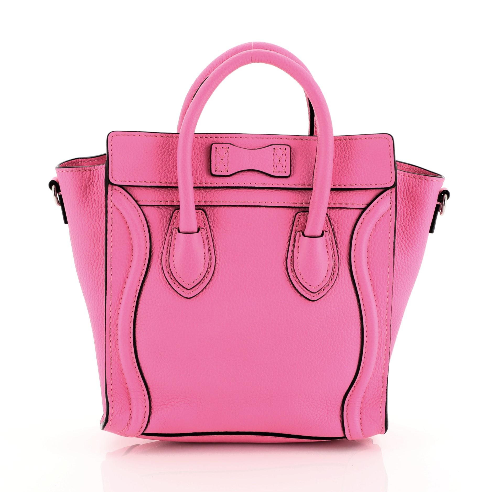 Pink Celine Luggage Handbag Grainy Leather Nano