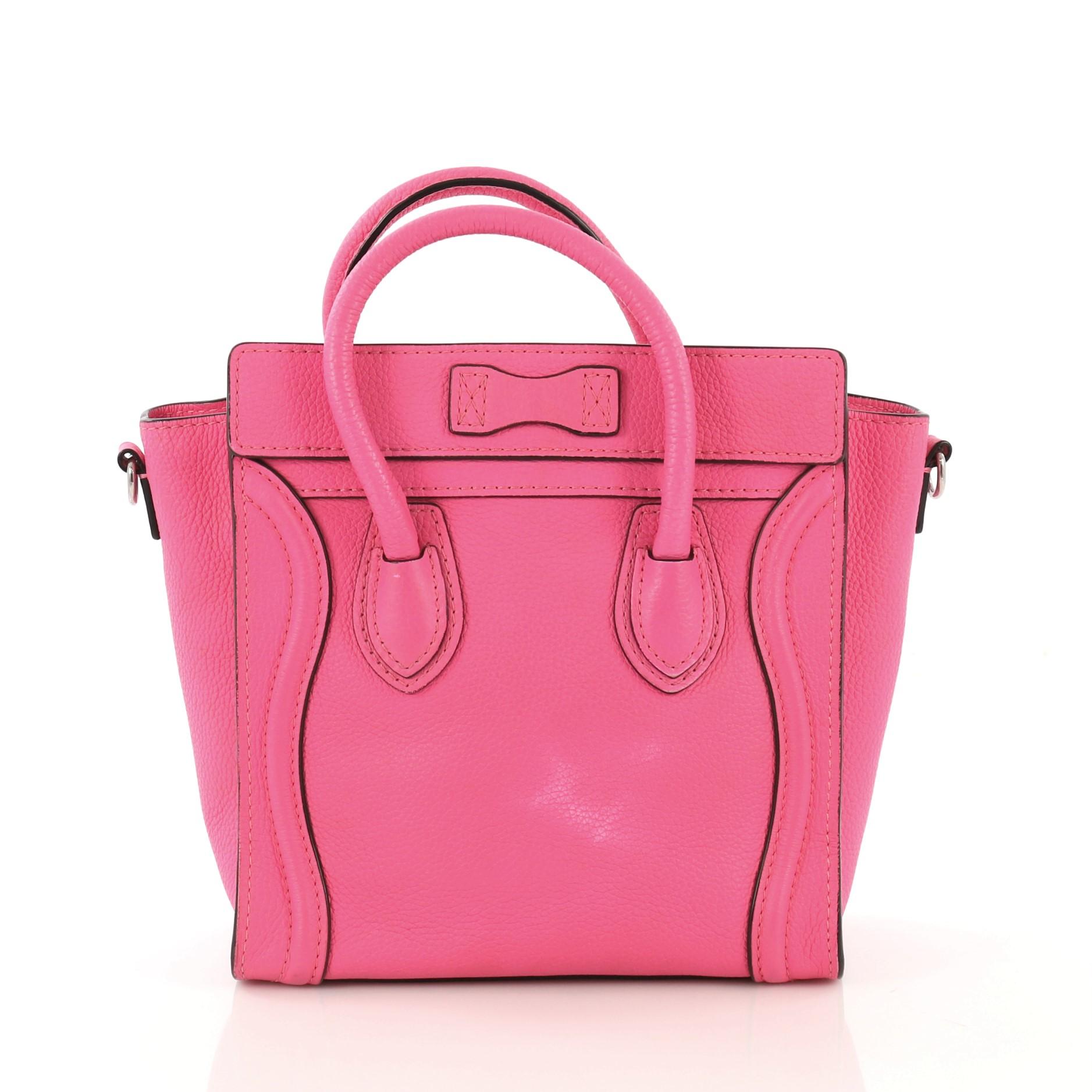 Pink Celine Luggage Handbag Grainy Leather Nano