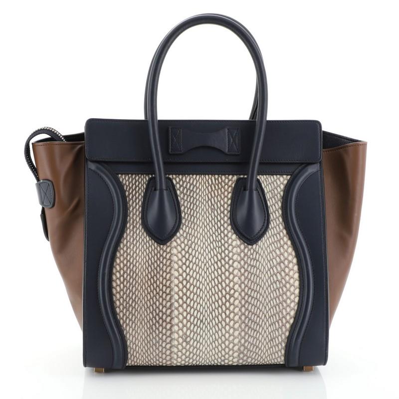 Black Celine Luggage Handbag Python and Leather Micro