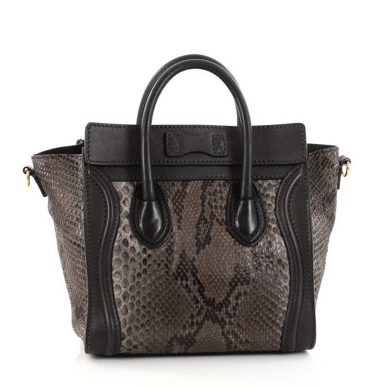 Black Celine Luggage Handbag Python and Leather Nano