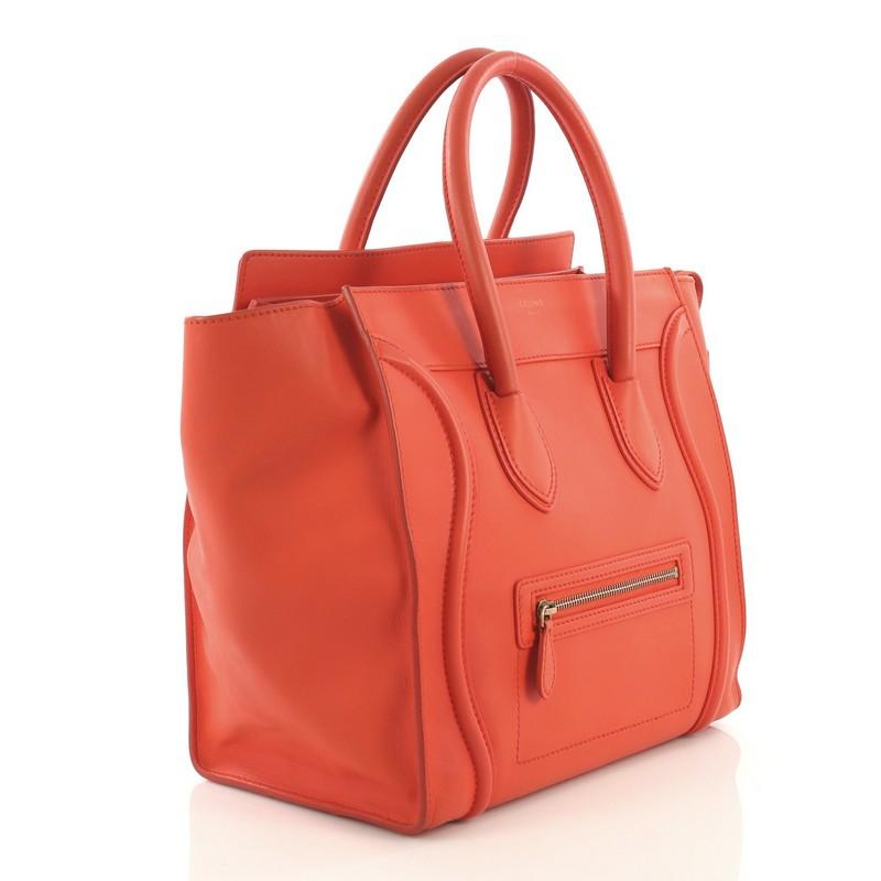 Red Celine Luggage Handbag Smooth Leather Mini