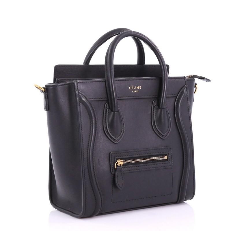 Black Celine Luggage Handbag Smooth Leather Nano