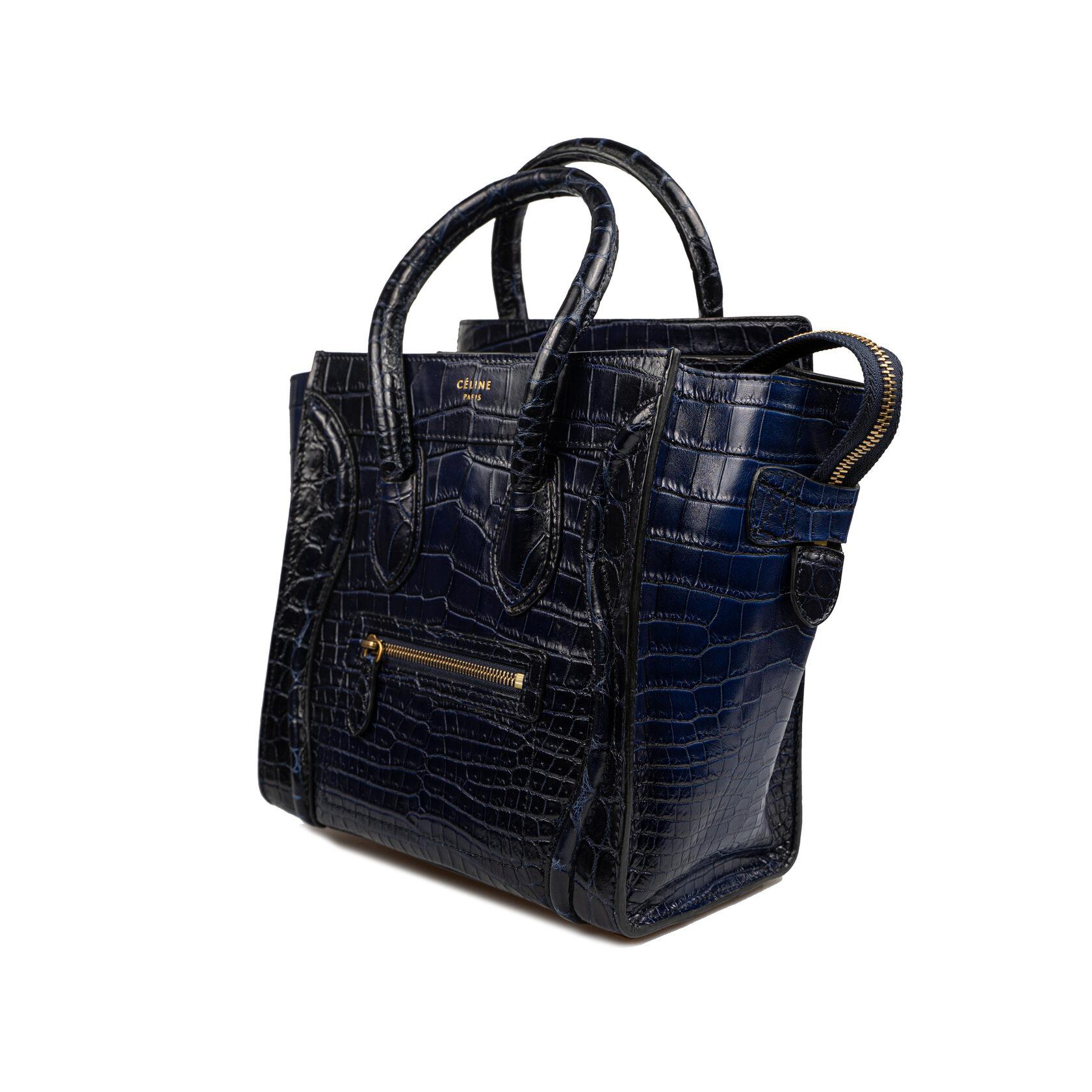 Celine Luggage Micro in Crocodile Leather Dark Blue For Sale 3