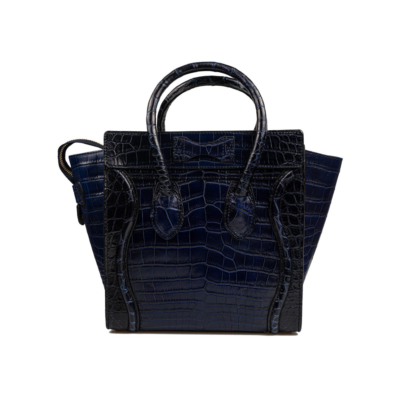 Celine Luggage Micro in Crocodile Leather Dark Blue For Sale 8