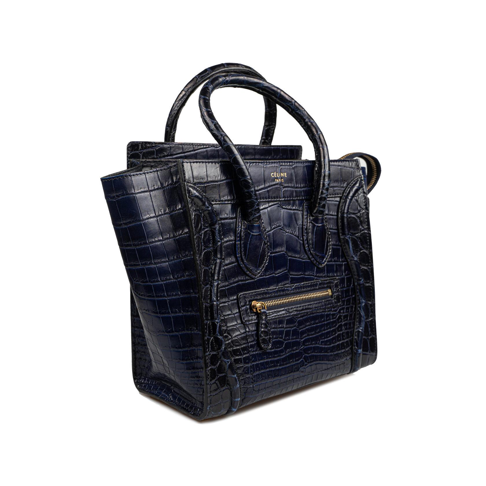 Black Celine Luggage Micro in Crocodile Leather Dark Blue For Sale