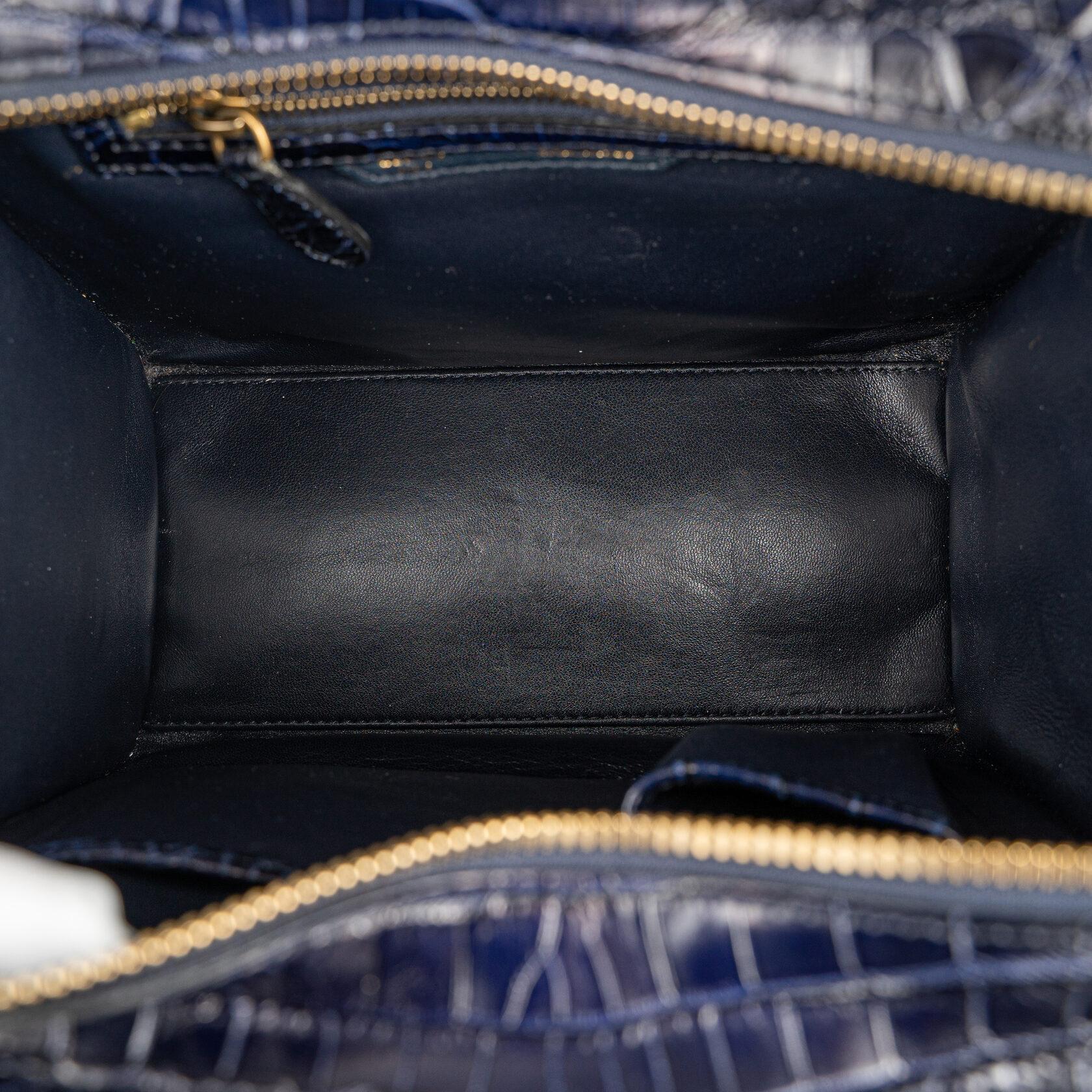 Women's Celine Luggage Micro in Crocodile Leather Dark Blue For Sale