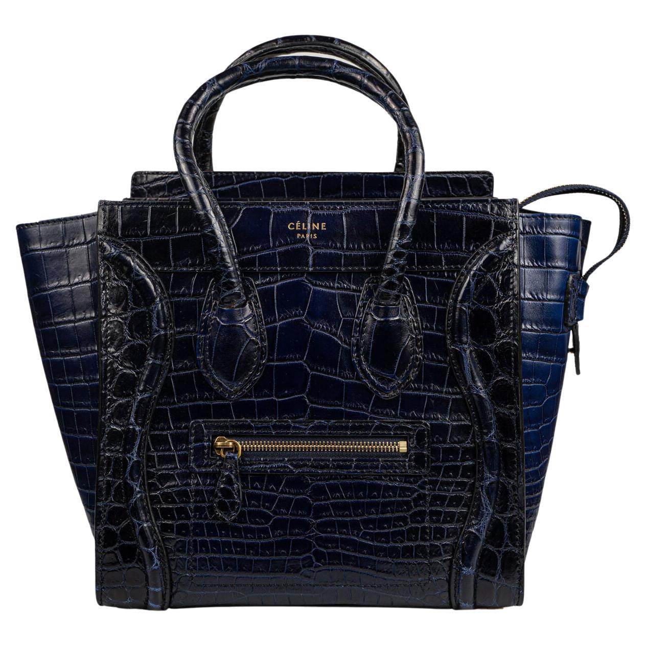 Celine Luggage Micro in Crocodile Leather Dark Blue For Sale