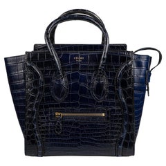 Celine Luggage Micro in Crocodile Leather Dark Blue