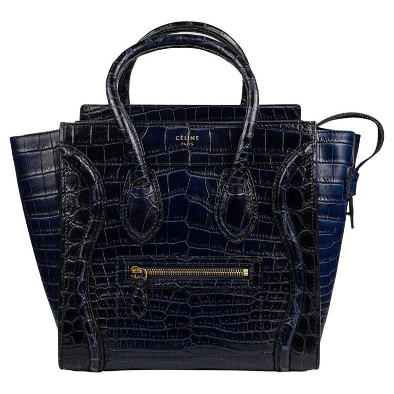 Celine Luggage Micro in Crocodile Leather Dark Blue For Sale at 1stDibs | celine  alligator bag, celine luggage sizes, croc luggage