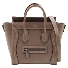 *Celine Luggage Micro Leather Shopper Handbag Greige with Strap