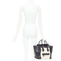 CELINE Luggage Mini black cream bicolor nubuck calfskin flared bag