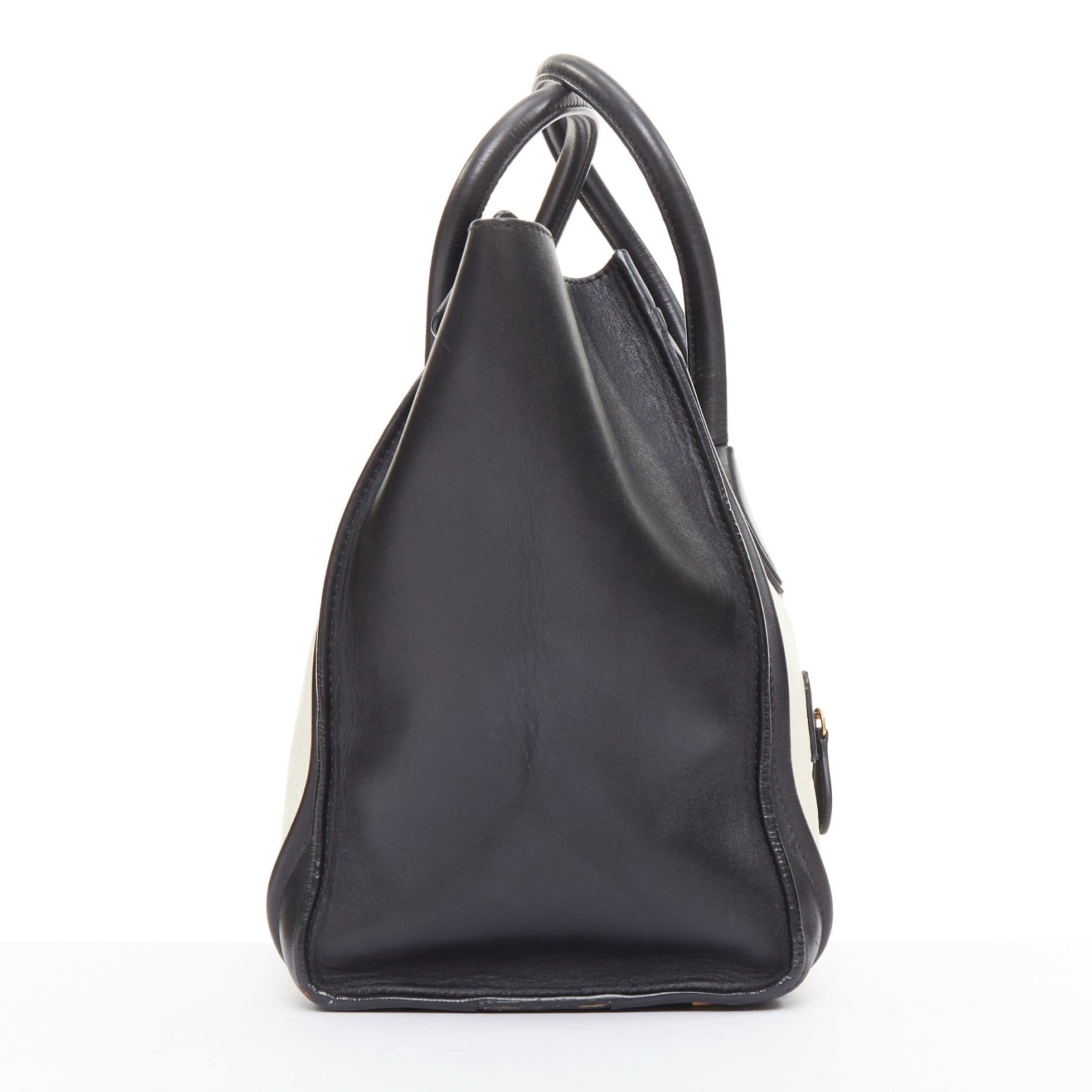 Celine Bagaglio Mini nero crema bicolore in pelle di vitello svasata In condizioni discrete in vendita a Hong Kong, NT