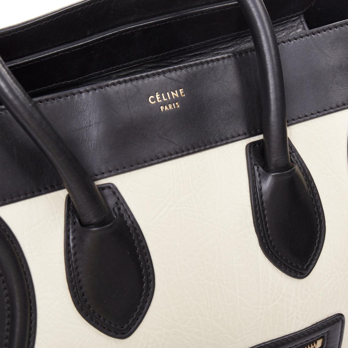 Celine Bagaglio Mini nero crema bicolore in pelle di vitello svasata in vendita 2