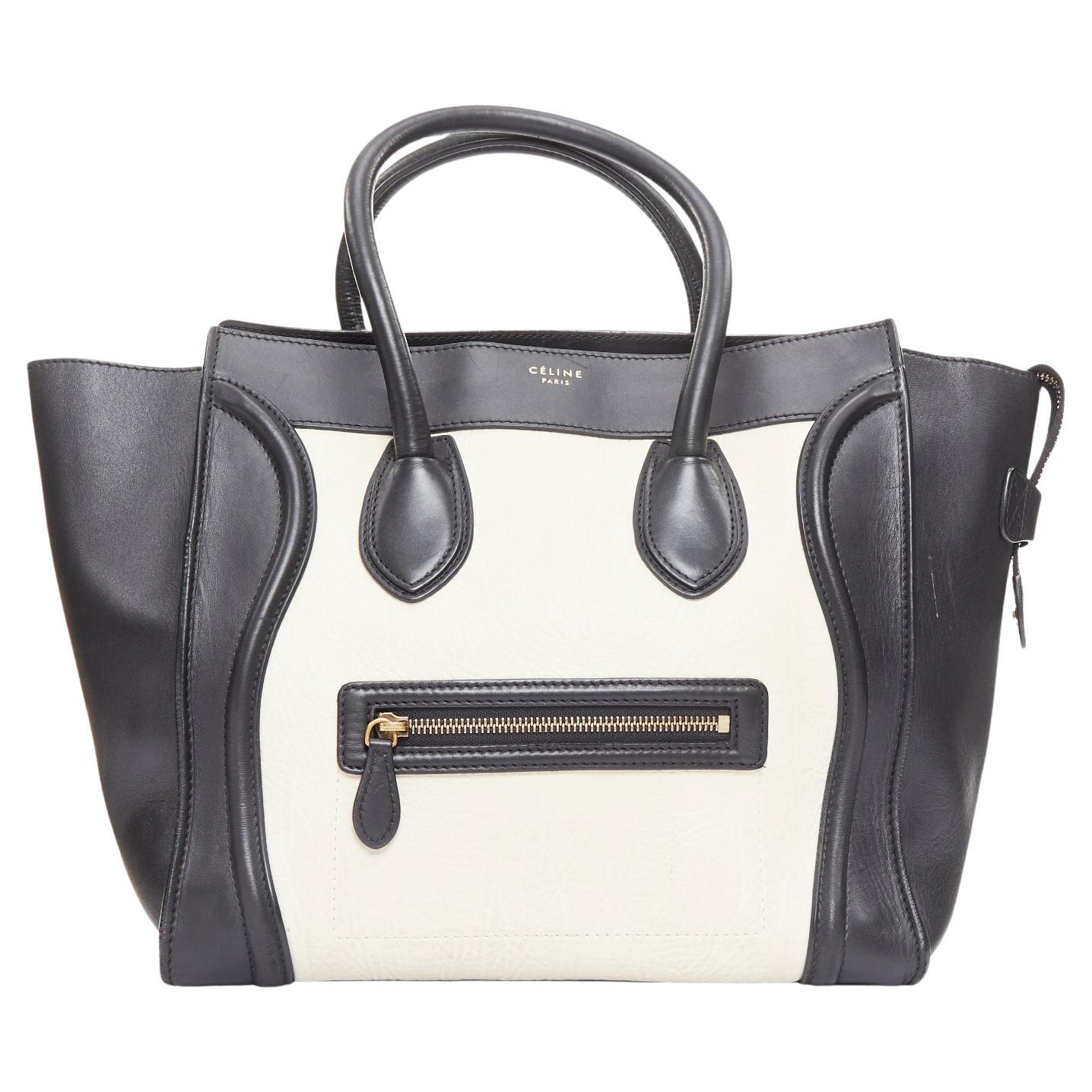 CELINE Luggage Mini black cream bicolor nubuck calfskin flared bag