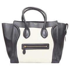CELINE Luggage Mini black cream bicolor nubuck calfskin flared bag