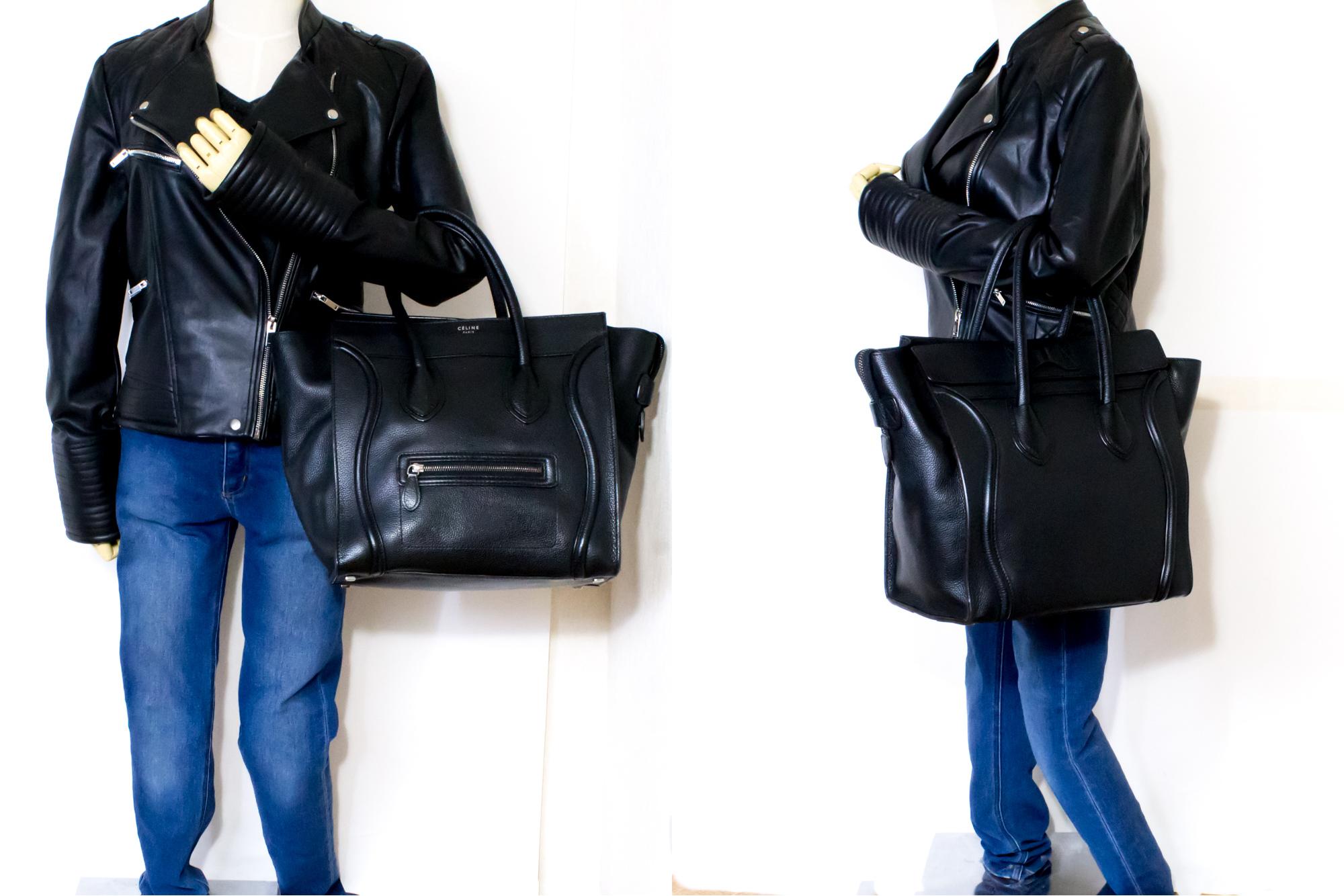 CELINE Luggage Mini Shopper Bag Handbag Leather Black 6