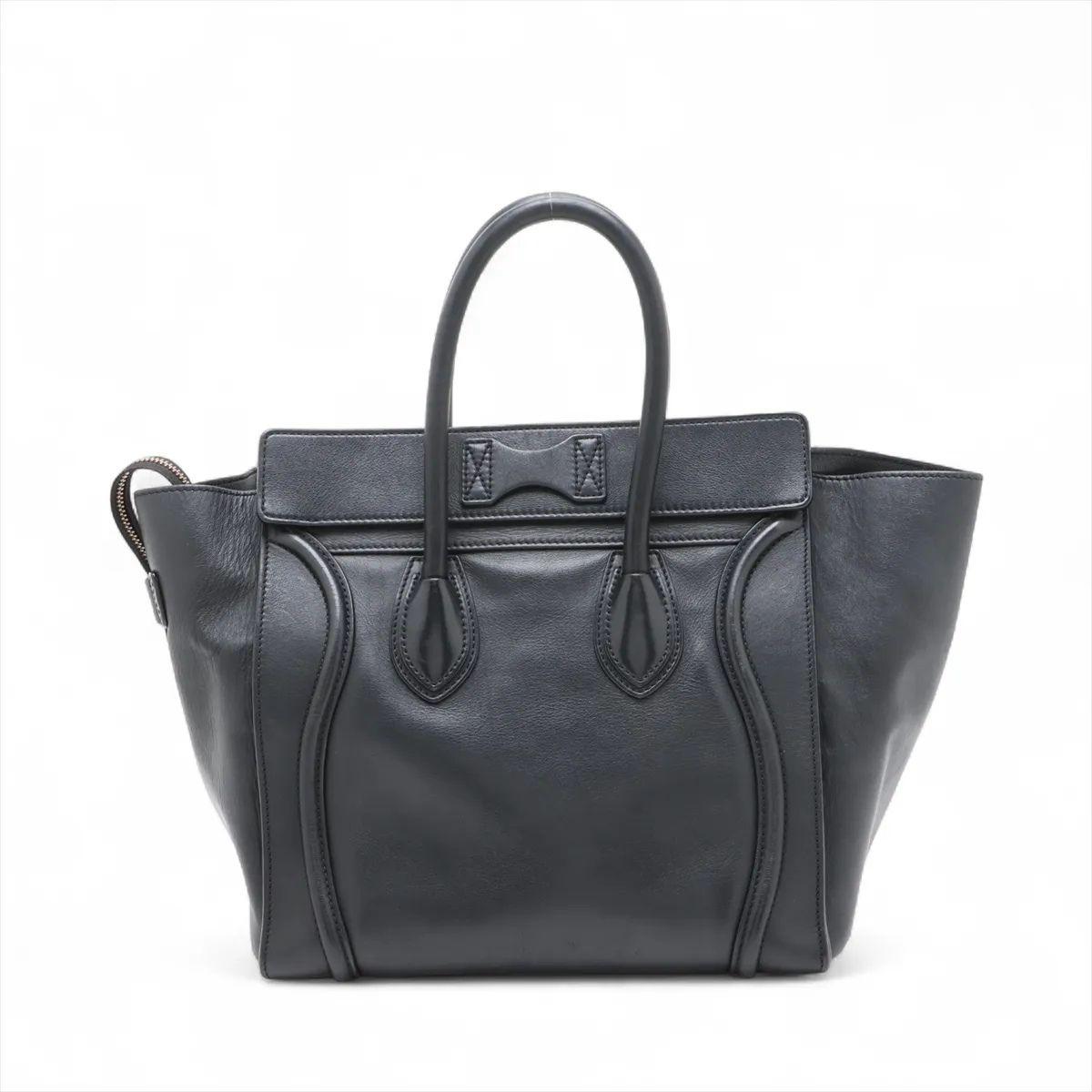Celine Luggage Mini Shopper Leather Handbag Black In Good Condition For Sale In Humacao, PR