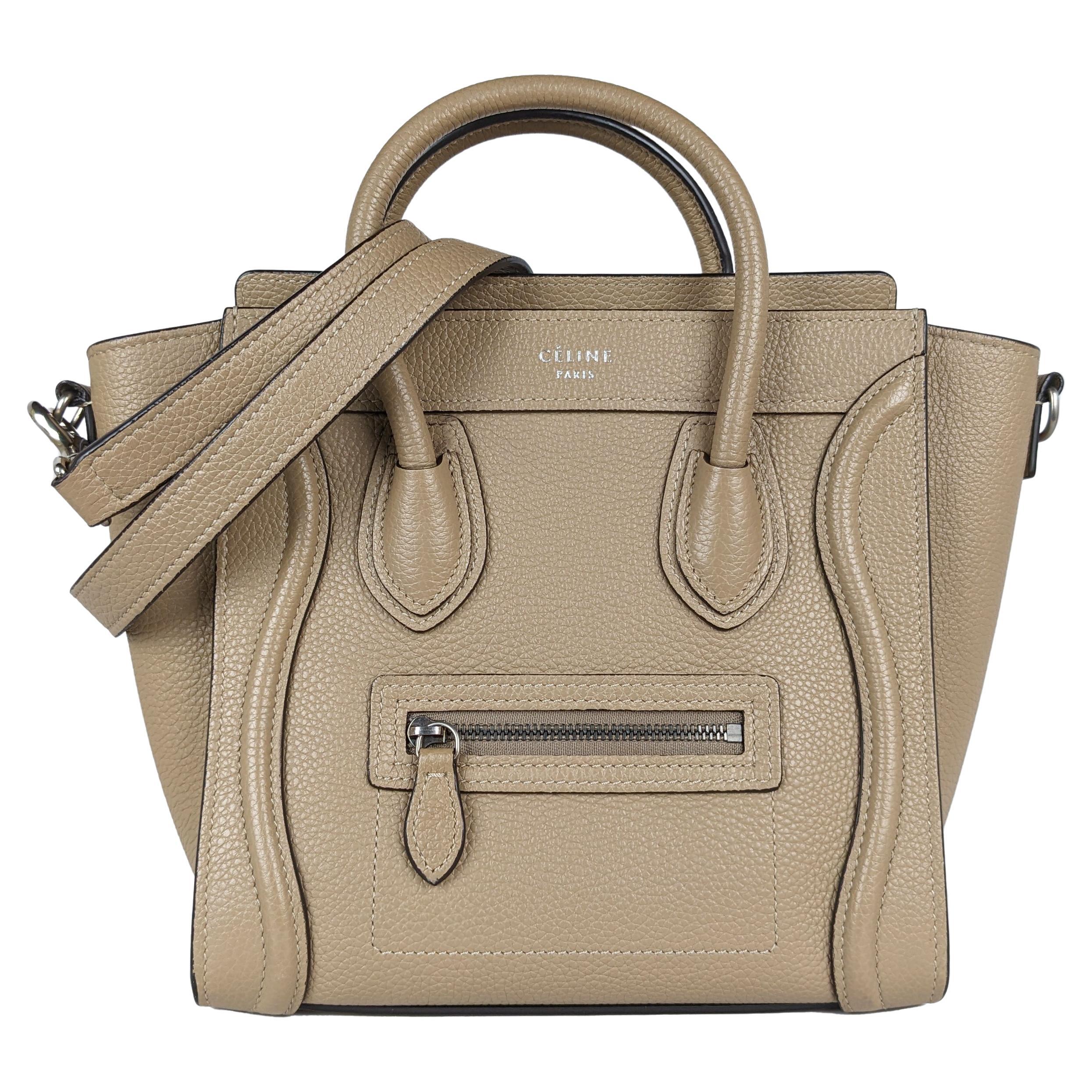 Celine Luggage Nano Dune Beige Pebbled Leather Crossbody Bag