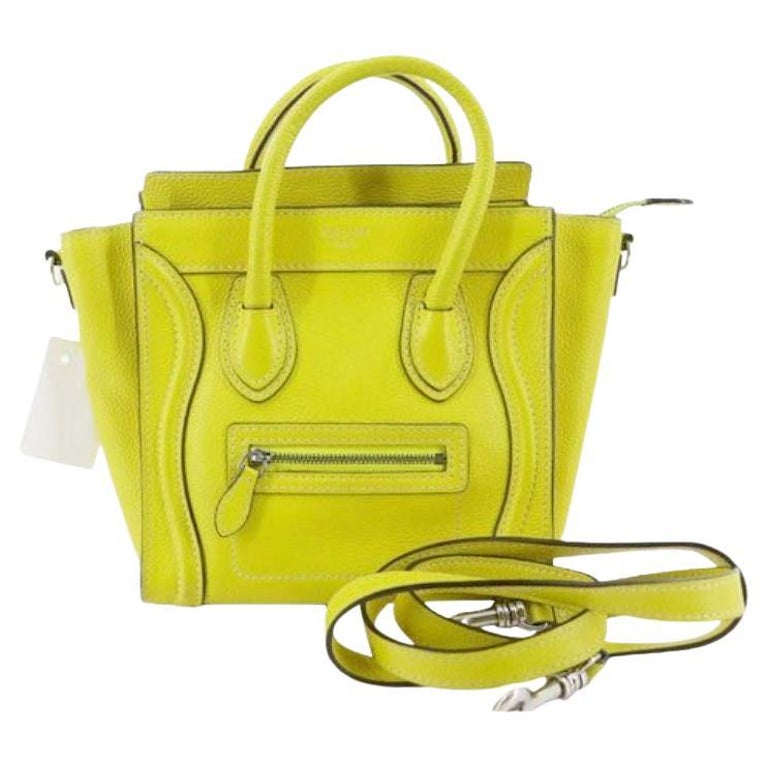 Celine Luggage Nano Shopper 2Way Shoulder Bag features yellow calfskin