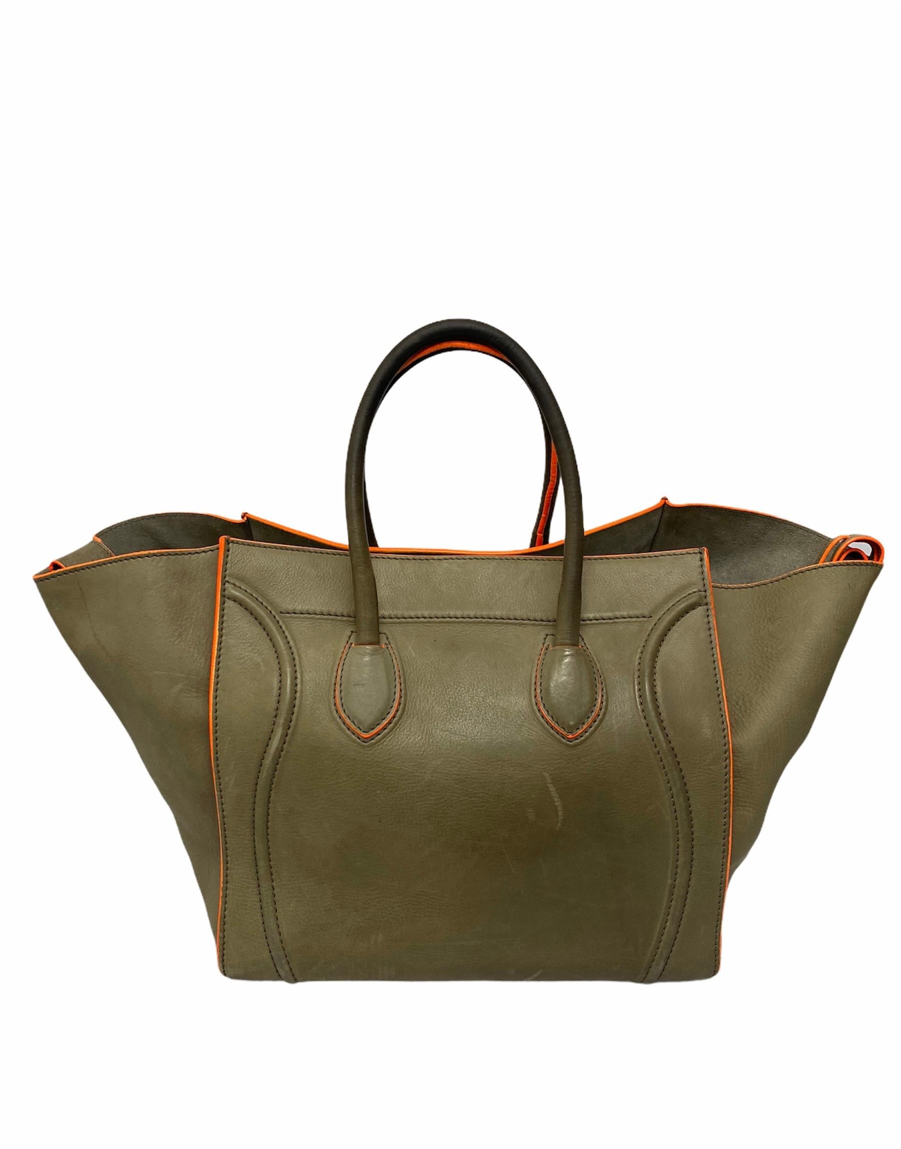 Brown Cèline Luggage Phantom Bag in Gray Leather with Fluorescent Orange Inserts