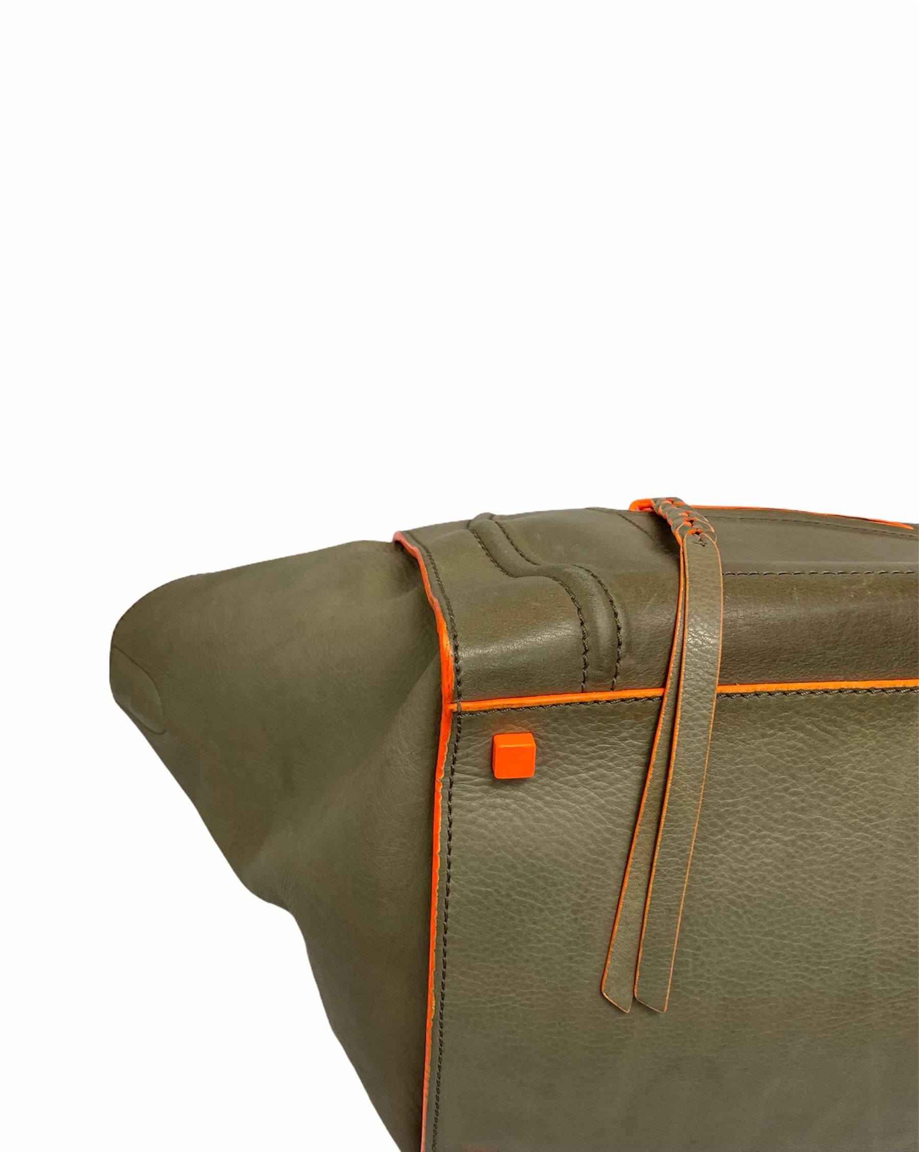 Women's Cèline Luggage Phantom Bag in Gray Leather with Fluorescent Orange Inserts