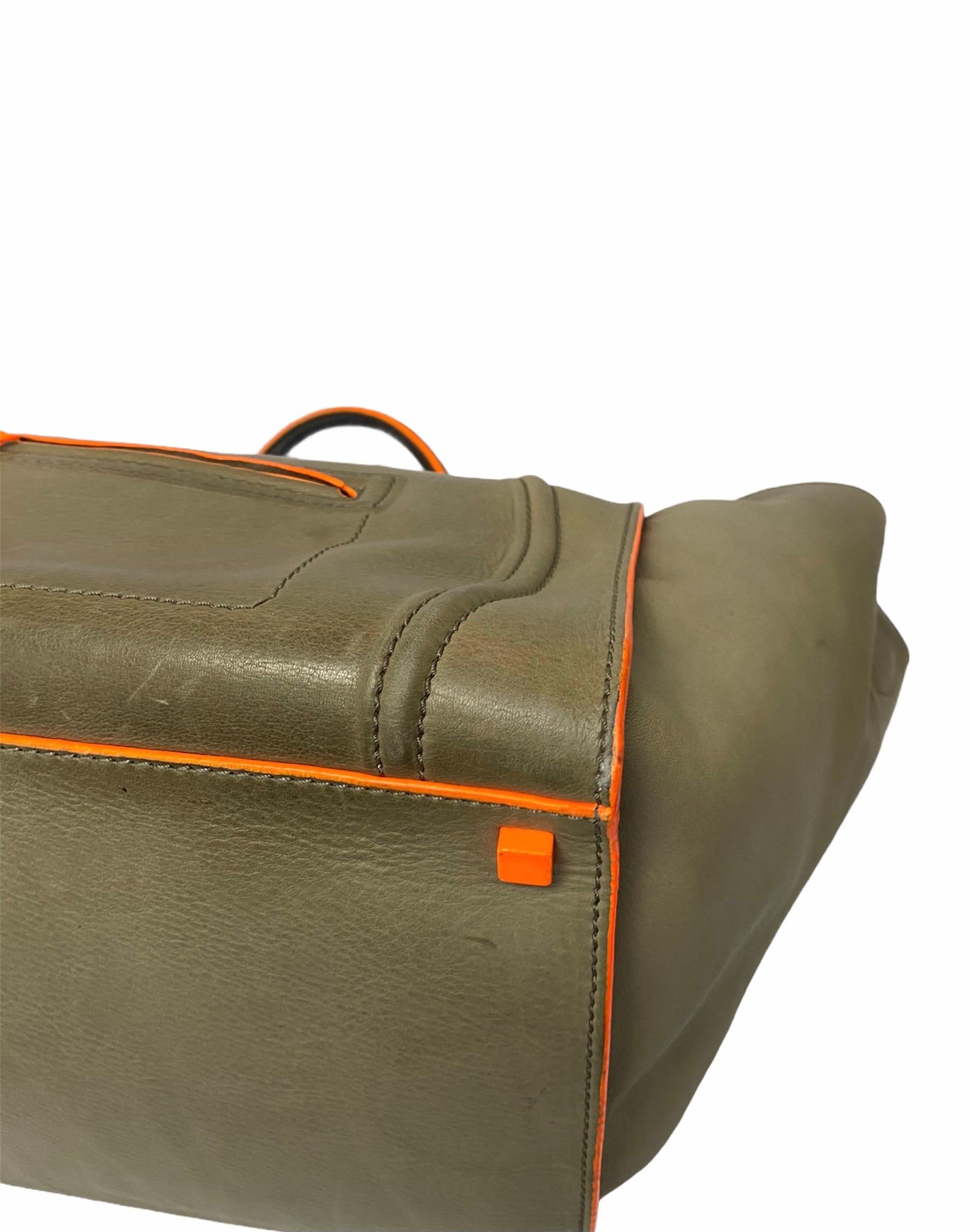 Cèline Luggage Phantom Bag in Gray Leather with Fluorescent Orange Inserts 1